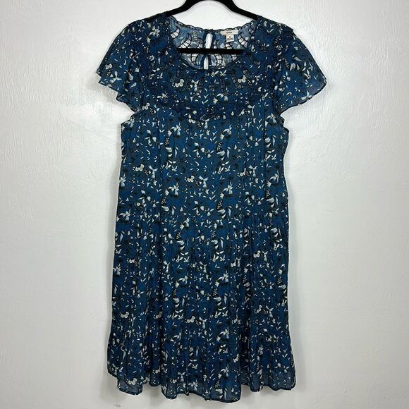 Anthropologie Othilia Dessa Ruffled Mini Dress In Blue Motif Size M - Picture 2 of 12